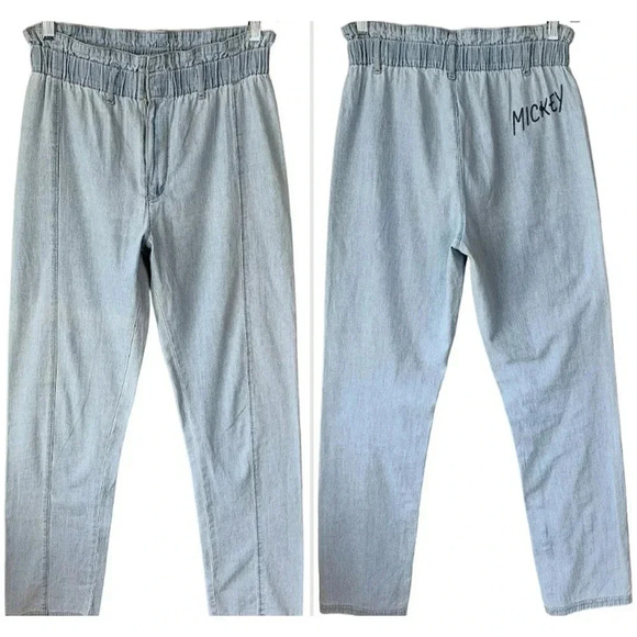 Disney Junk Food Paperbag High Waist Chambray Pants Size XS Washed Blue 28X27 - Picture 1 of 13